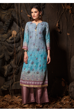 Blue Color Designer Georgette Straight Cut Kurti